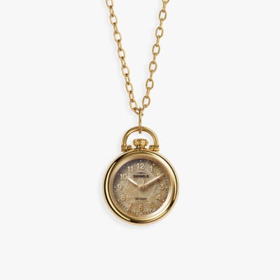 The Petoskey Runwell Watch Pendant Necklace with Petoskey stone dial, pumpkin crown, 24mm polished PVD gold stainless steel case 20 inch cable style chain with toggle