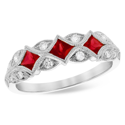 Vintage style band with 3 square rubies